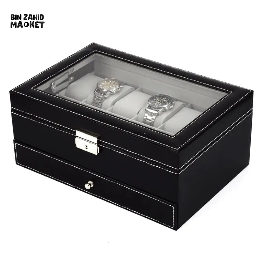 12X SLOTS DOUBLE LAYERS LEATHER WATCH STORAGE BOX