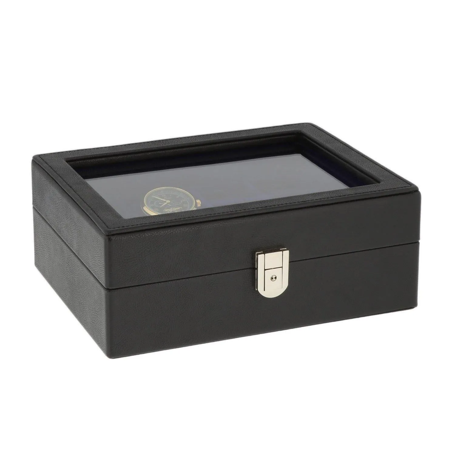 16 Pair Cufflinks and 4 Piece Watch Box in Black Genuine Leather by Aevitas