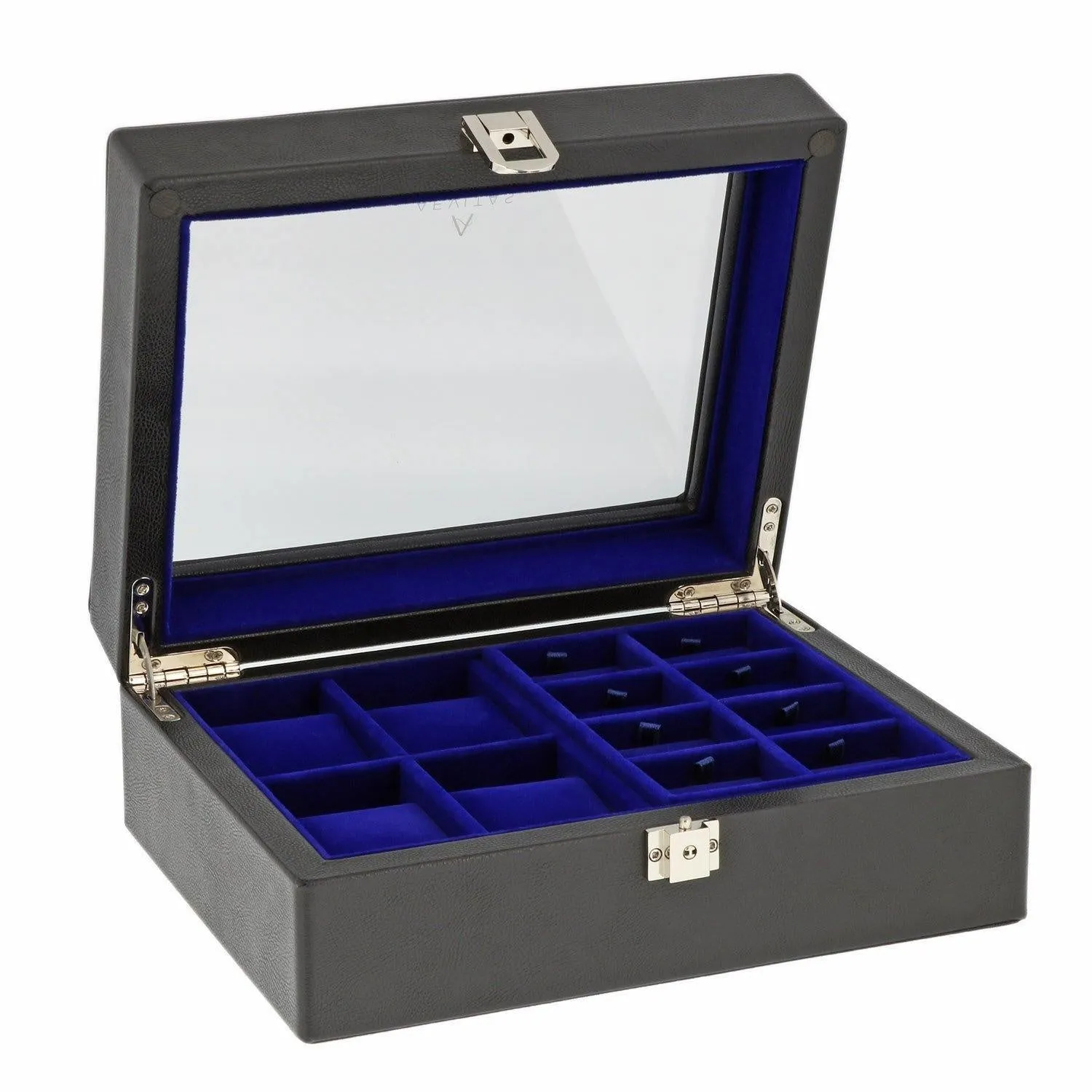 16 Pair Cufflinks and 4 Piece Watch Box in Black Genuine Leather by Aevitas