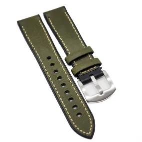 18mm, 20mm, 22mm Olive Green Italian Calf Leather Rubber Watch Strap