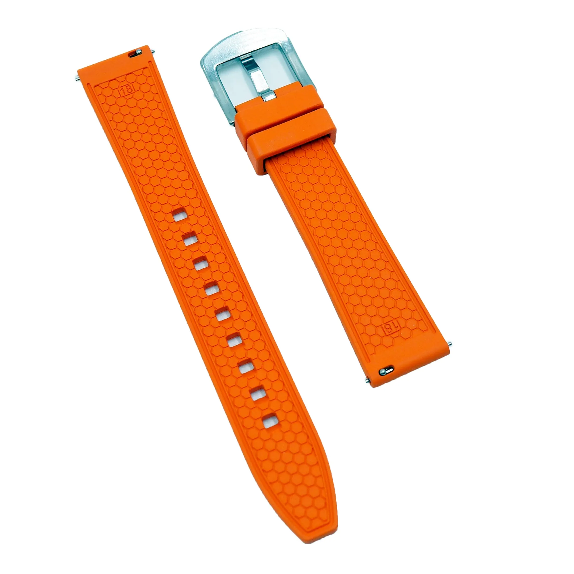 18mm Square Pattern Orange FKM Rubber Watch Strap, Quick Release Spring Bars