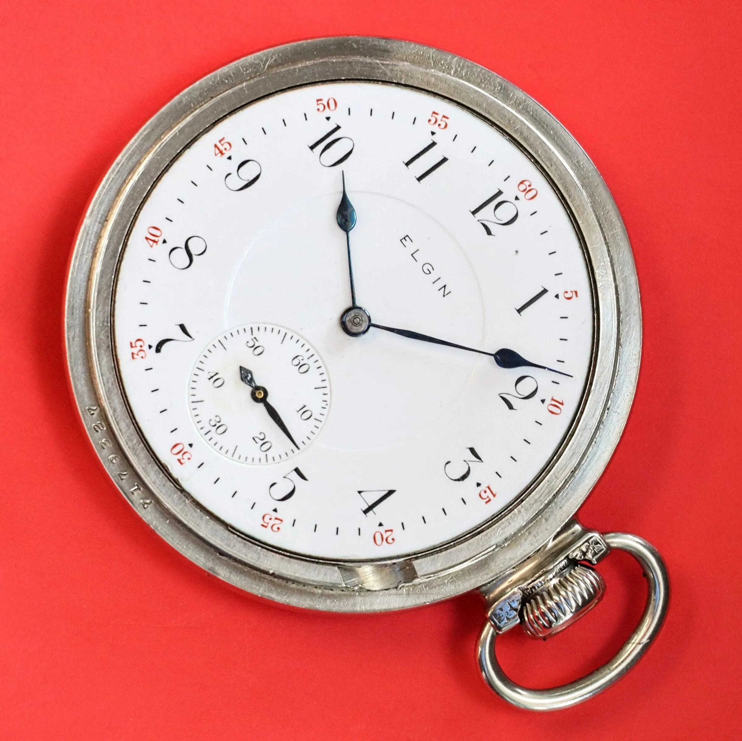 1904 ELGIN Pocket Watch Openface 16s Grade 241 17 Jewels Adjusted 14K White G.F.