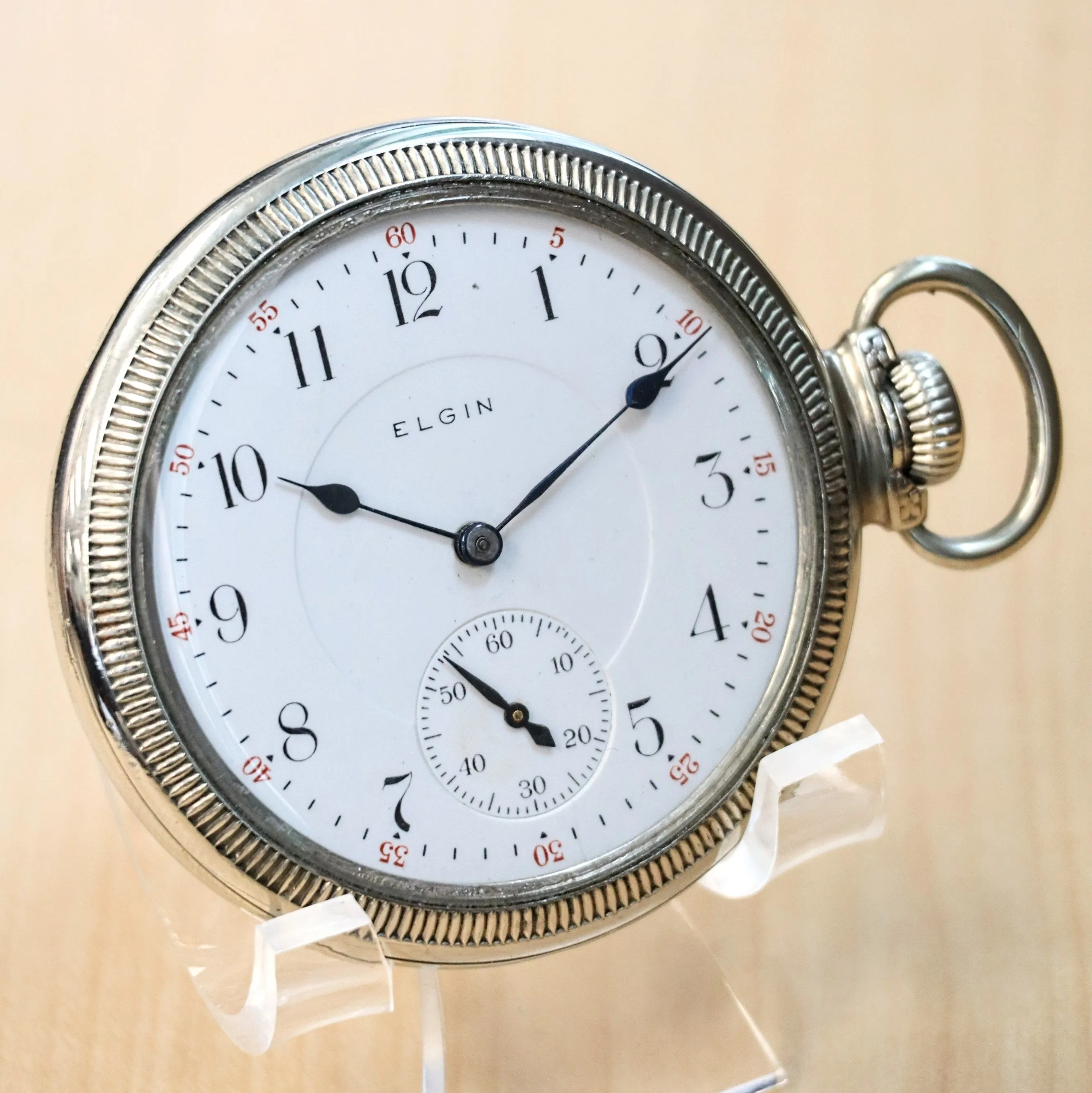 1904 ELGIN Pocket Watch Openface 16s Grade 241 17 Jewels Adjusted 14K White G.F.