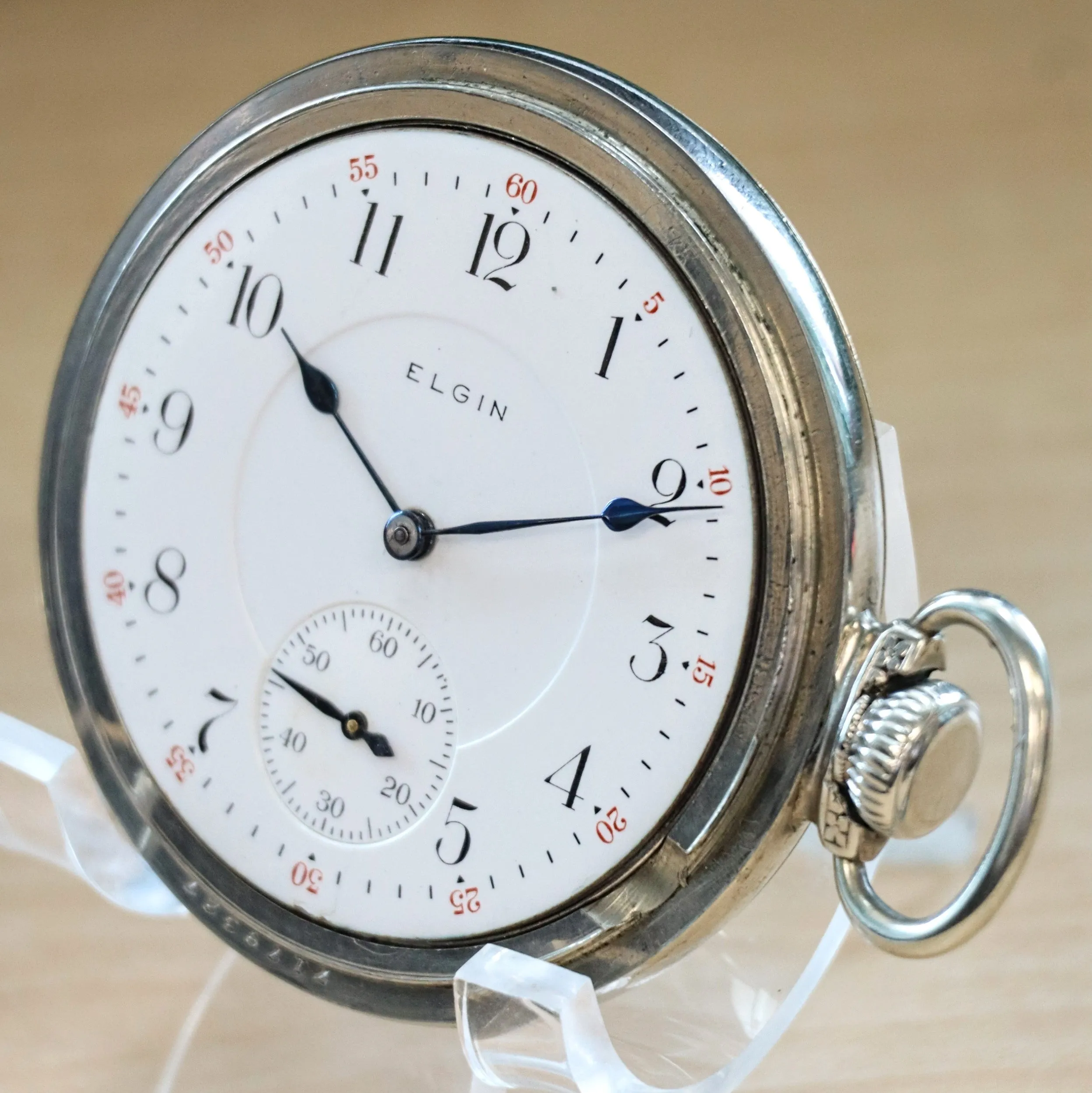 1904 ELGIN Pocket Watch Openface 16s Grade 241 17 Jewels Adjusted 14K White G.F.