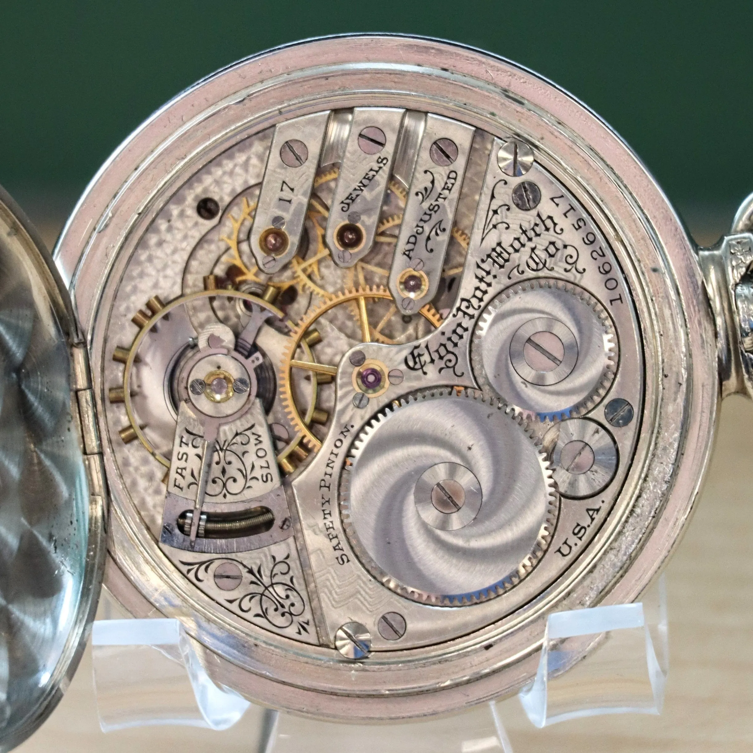 1904 ELGIN Pocket Watch Openface 16s Grade 241 17 Jewels Adjusted 14K White G.F.