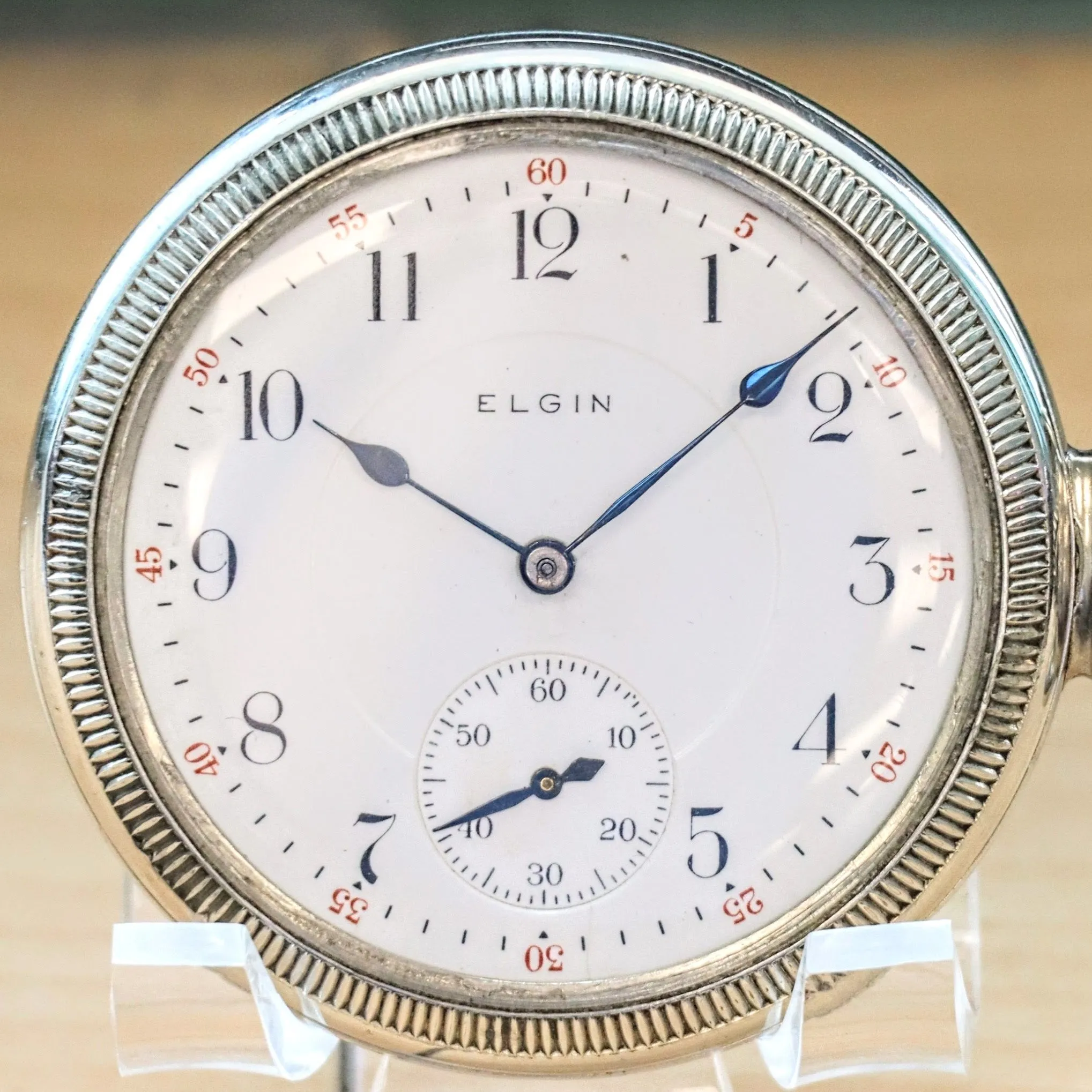 1904 ELGIN Pocket Watch Openface 16s Grade 241 17 Jewels Adjusted 14K White G.F.