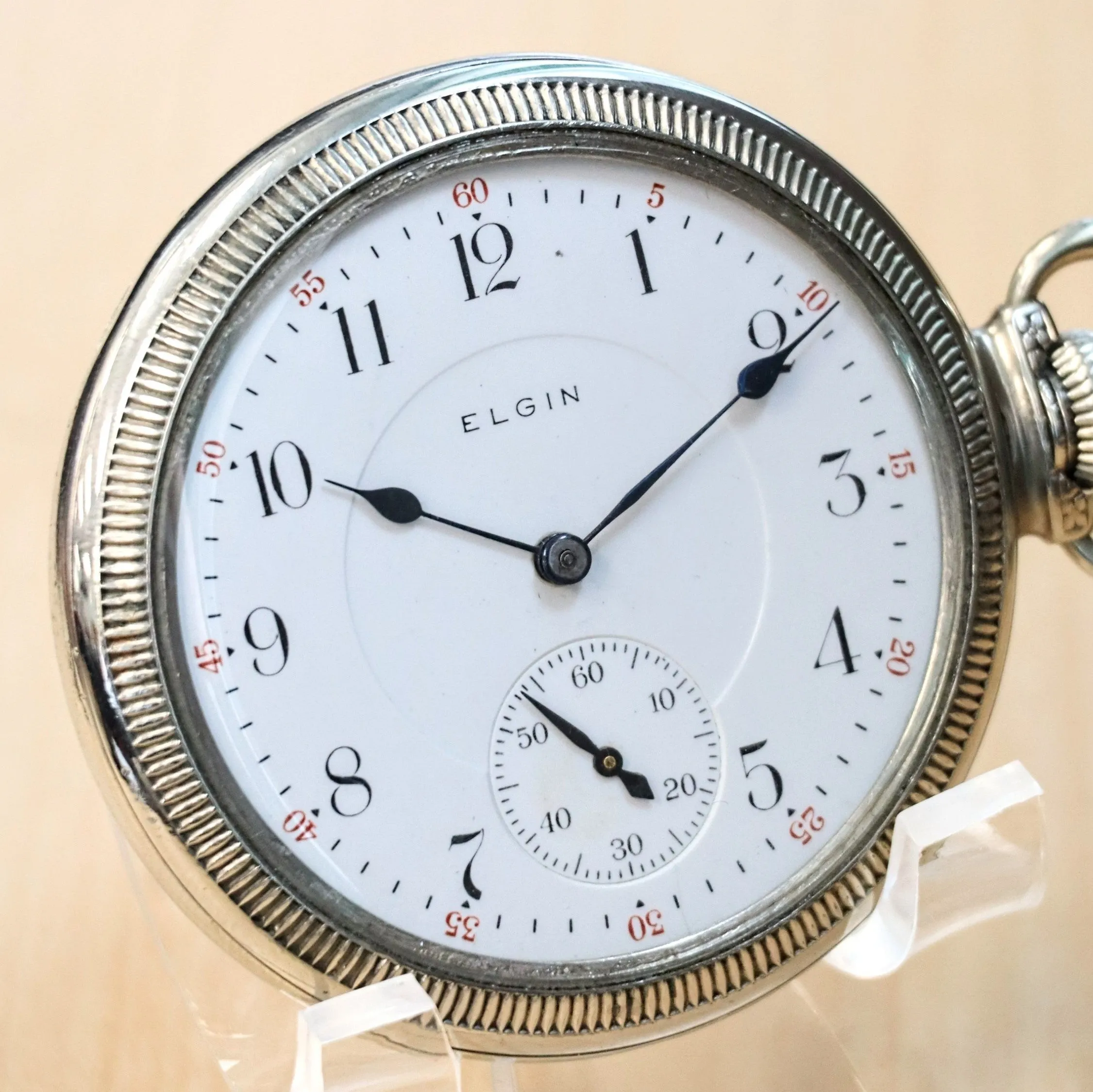 1904 ELGIN Pocket Watch Openface 16s Grade 241 17 Jewels Adjusted 14K White G.F.
