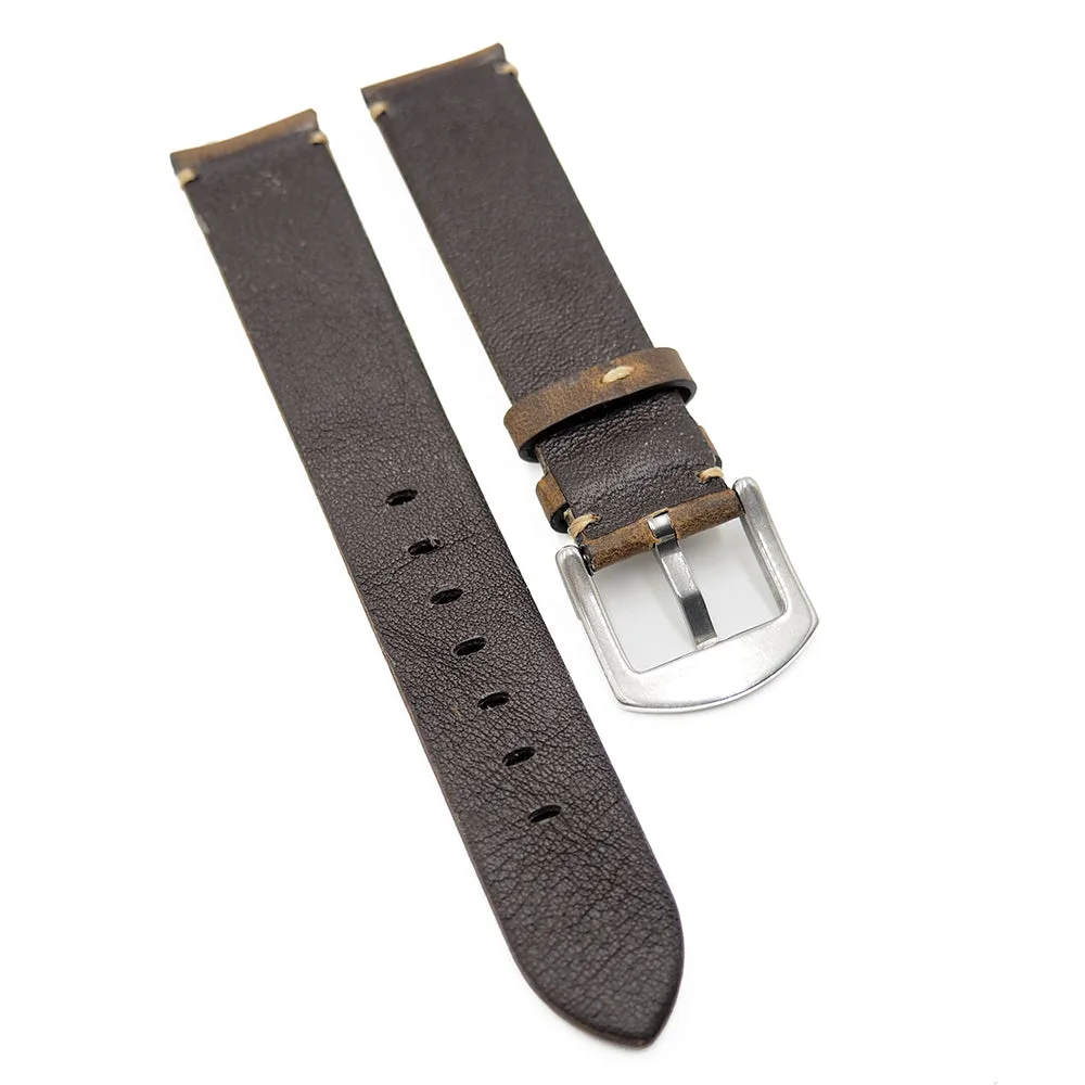 19mm Vintage Style Coffee Brown Matte Calf Leather Watch Strap