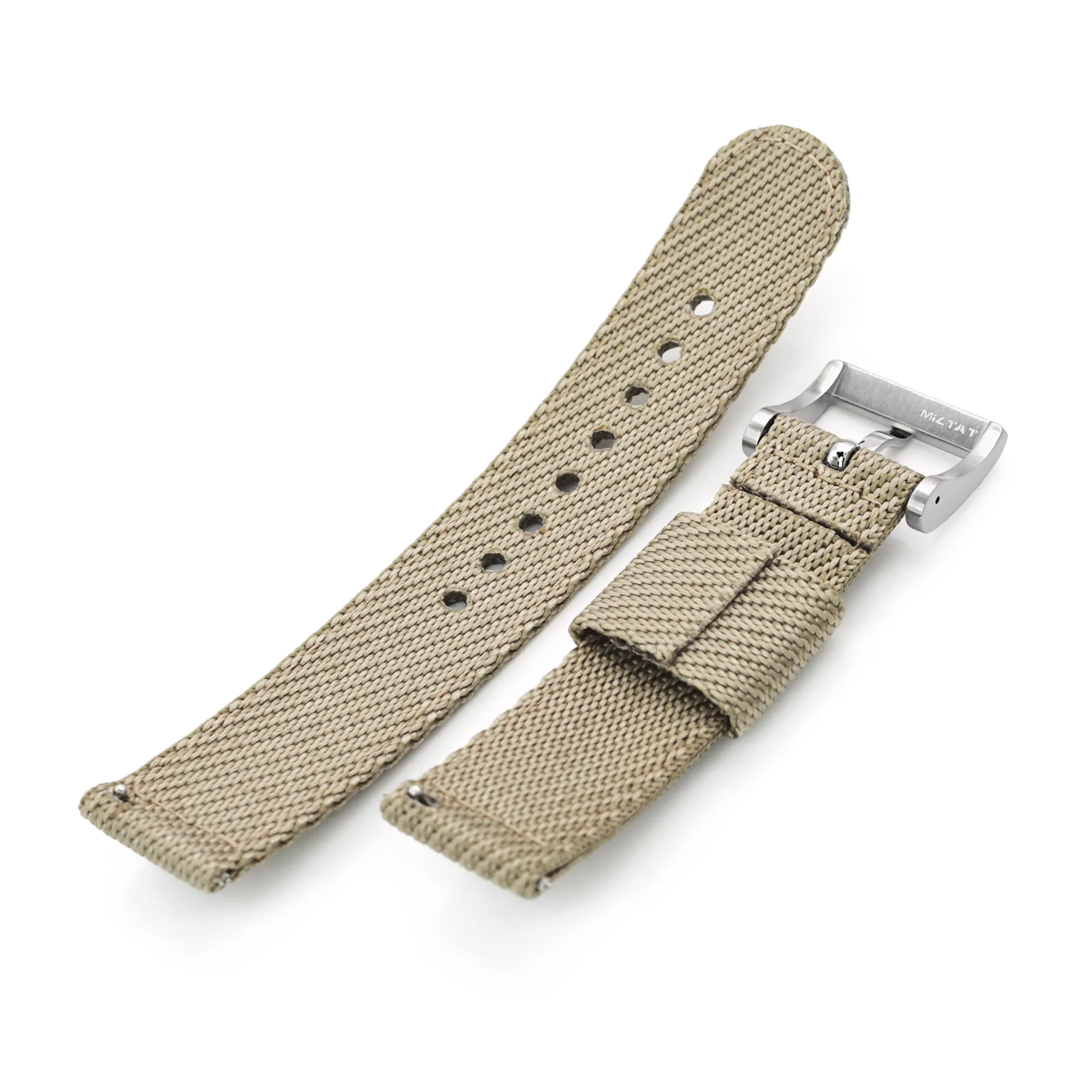 2-pcs Nylon Watch Band, Khaki, Quick Release, Polished Buckle
