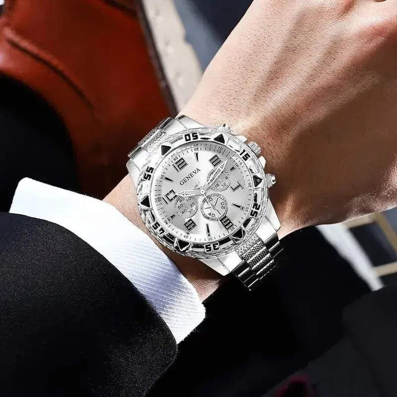 2-Pieces: High-End Fashion Handsome Quartz Wrist Watch