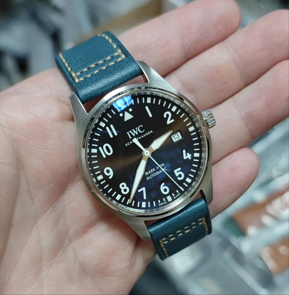 20mm, 21mm, 22mm Pilot Style Yale Blue Calf Leather Watch Strap For IWC, Semi Square Tail