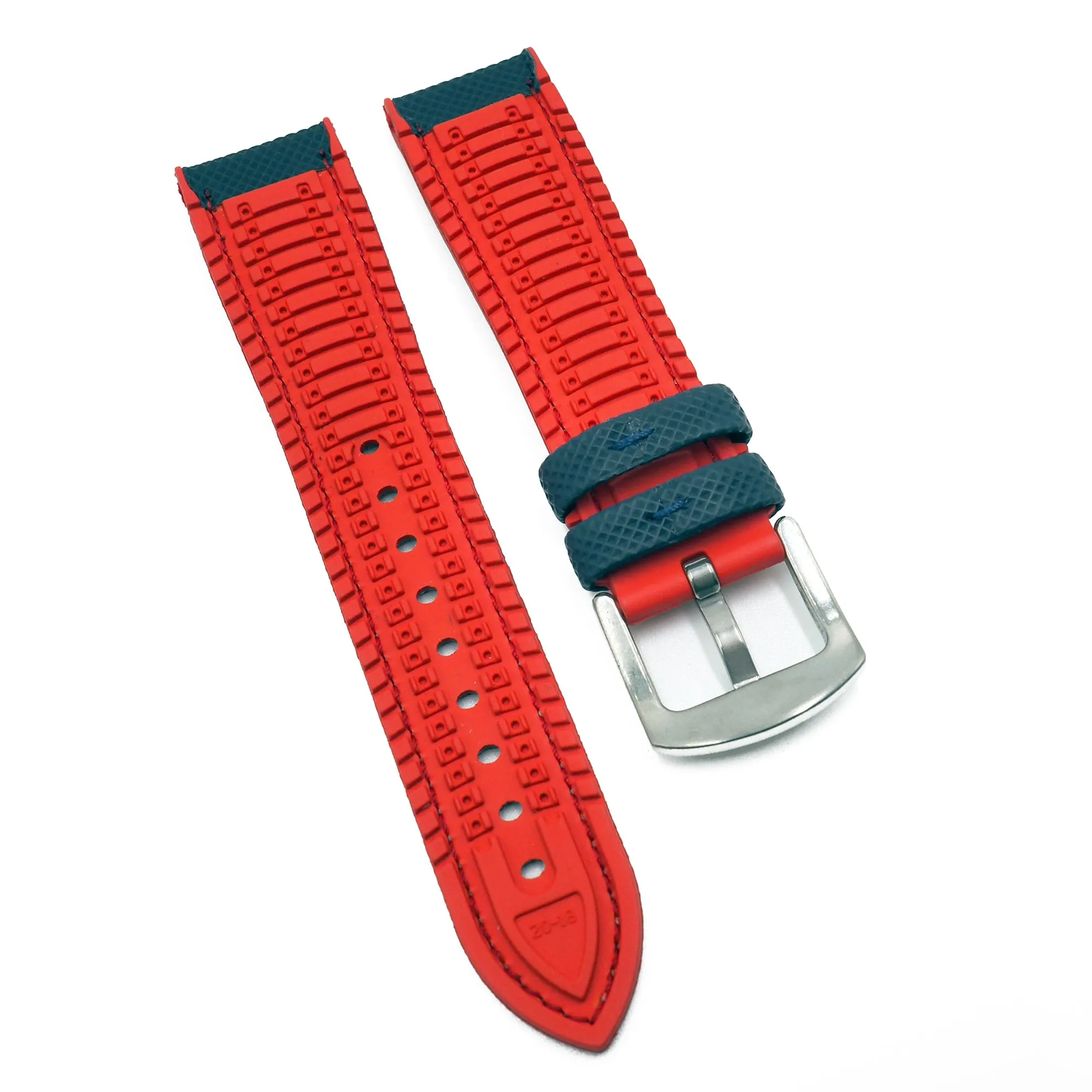 20mm, 22mm Hybrid Navy Blue Fiber Red Rubber Watch Strap