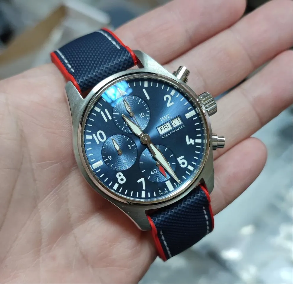 20mm, 22mm Hybrid Navy Blue Fiber Red Rubber Watch Strap
