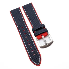 20mm, 22mm Hybrid Navy Blue Fiber Red Rubber Watch Strap