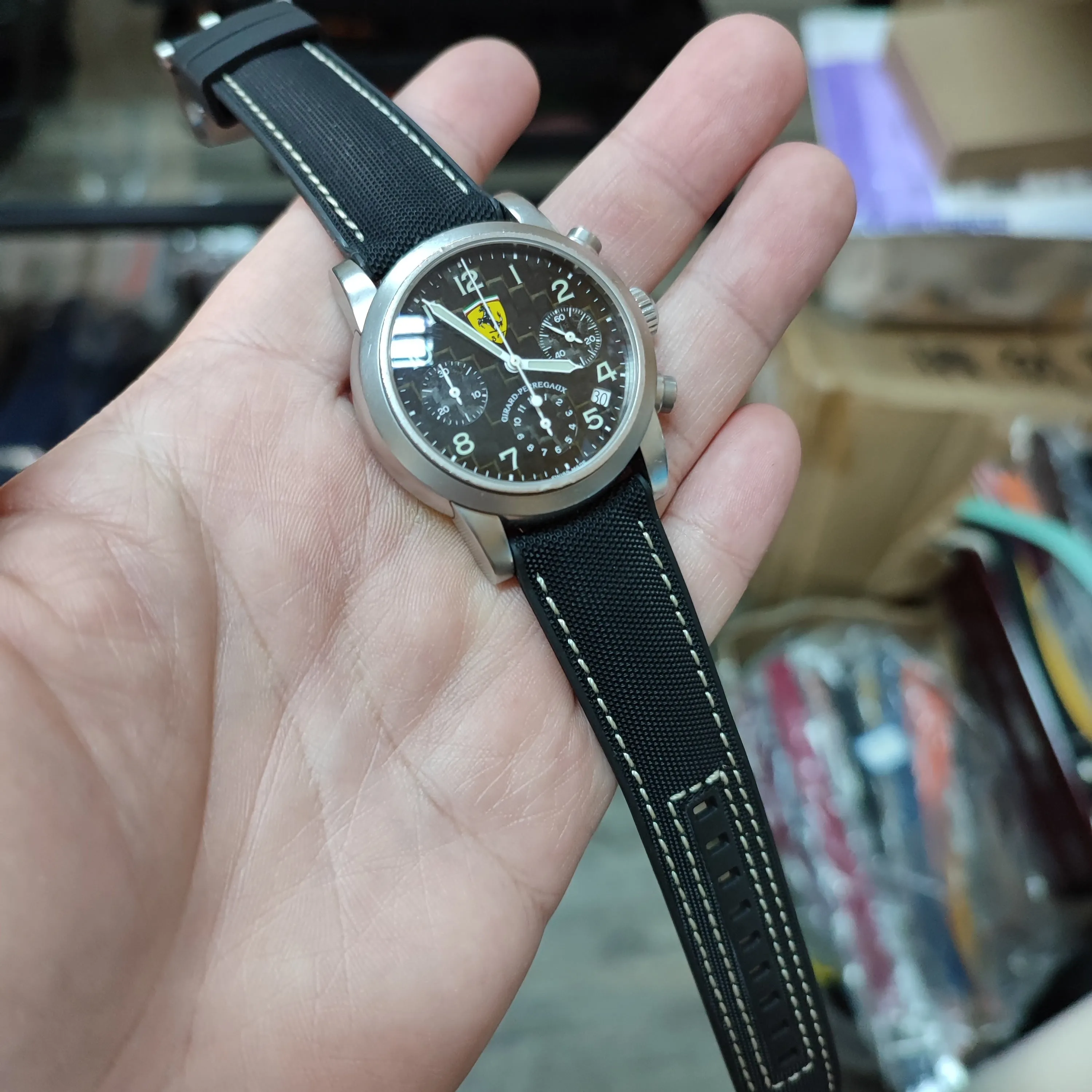 20mm, 22mm Straight End Black Hybrid Nylon FKM Rubber Watch Strap, White Stitching