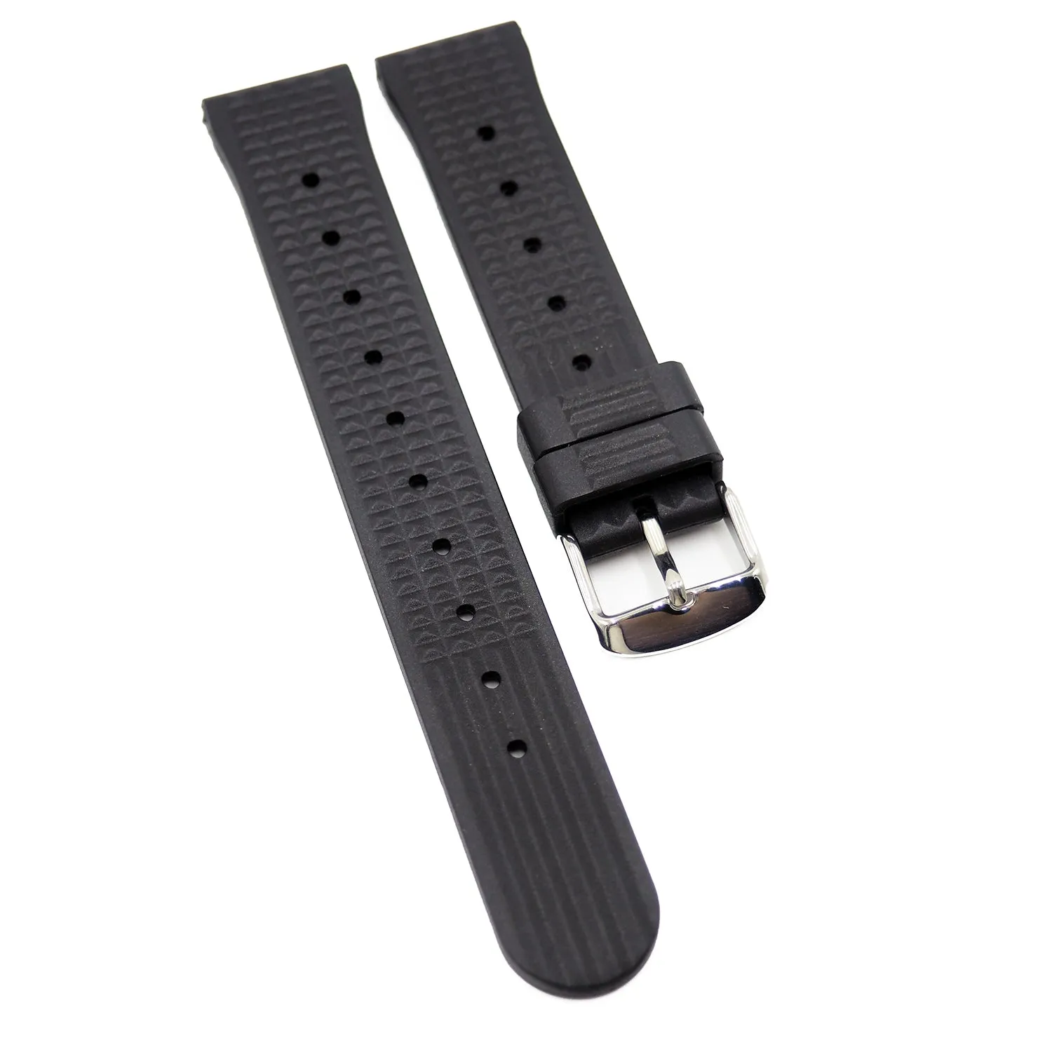 20mm, 22mm Waffle Pattern Black Rubber Watch Strap For Seiko