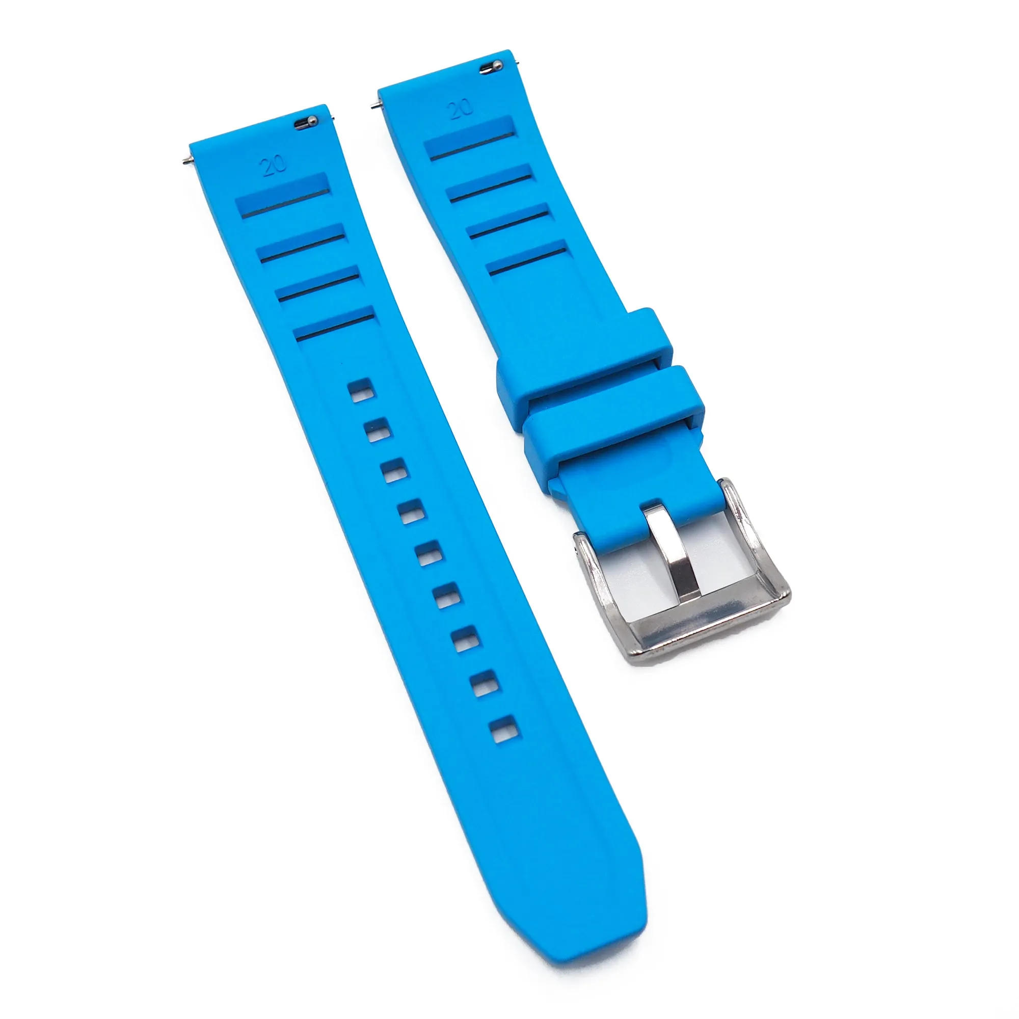 20mm RM Vented Pattern Straight End Sky Blue FKM Rubber Watch Strap, Quick Release Spring Bars
