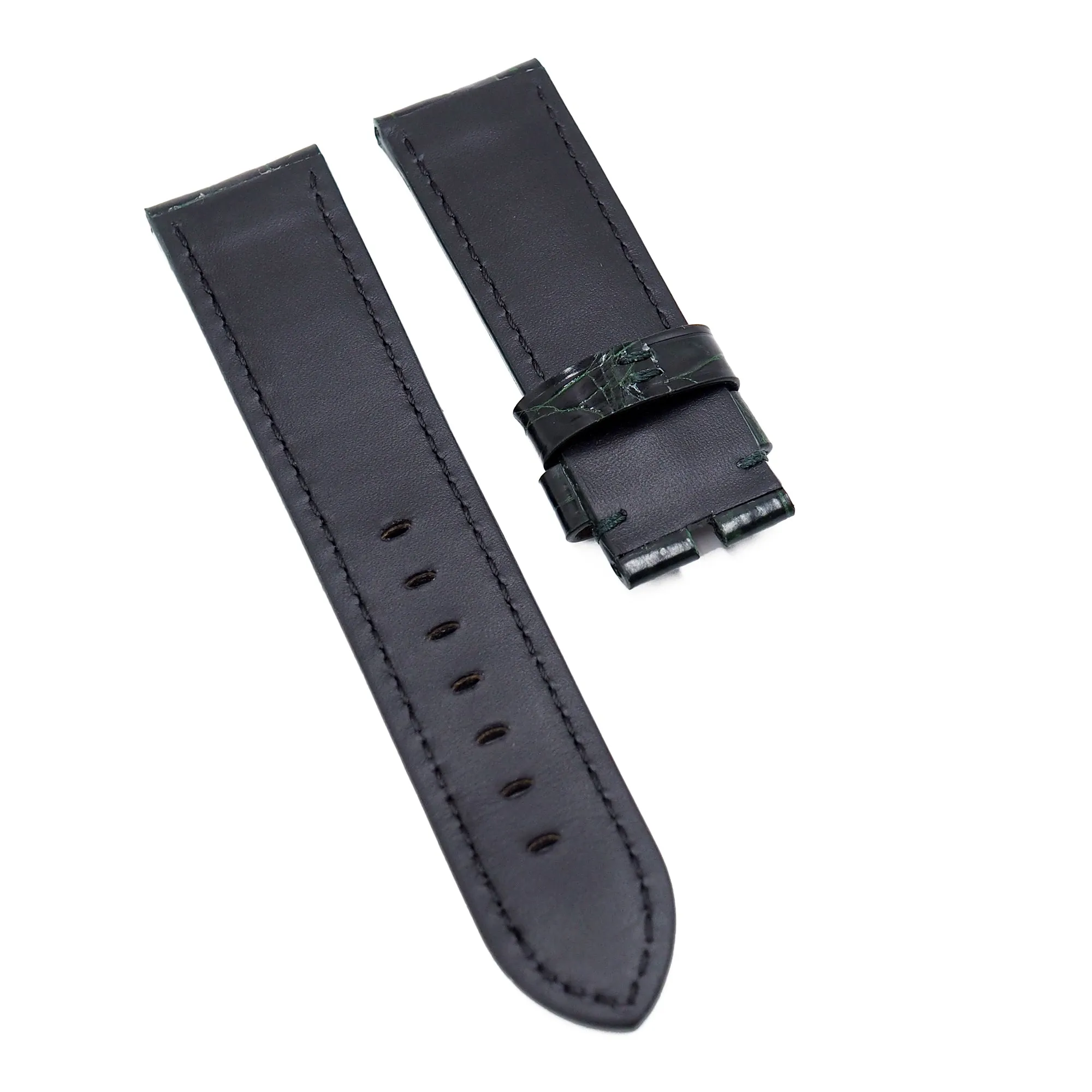 22mm, 24mm, 26mm Dark Forest Green Alligator Leather Watch Strap For Panerai