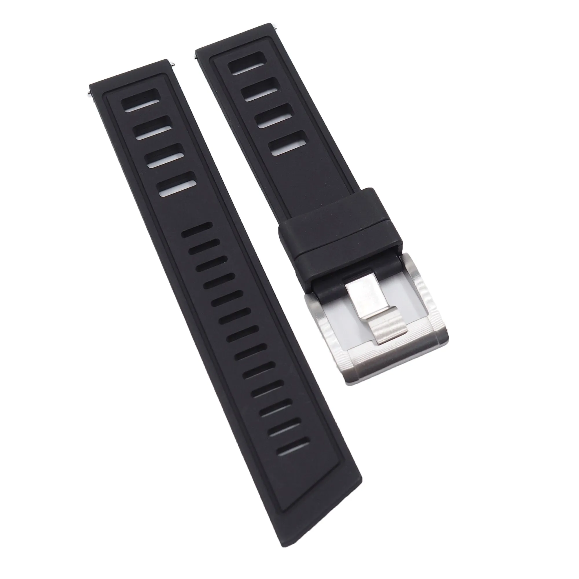 22mm Black FKM Rubber Dive Watch Strap, Quick Release Spring Bars