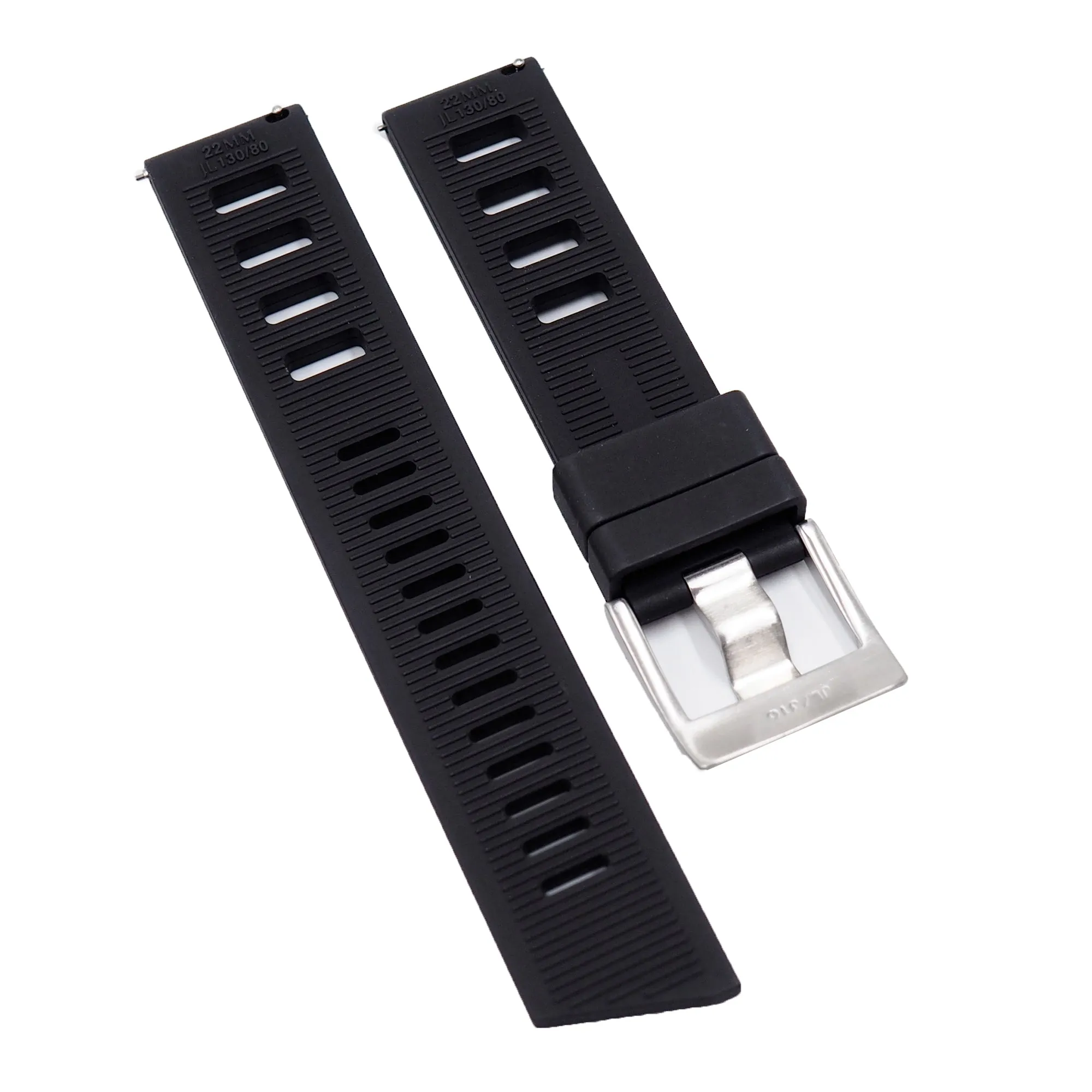 22mm Black FKM Rubber Dive Watch Strap, Quick Release Spring Bars