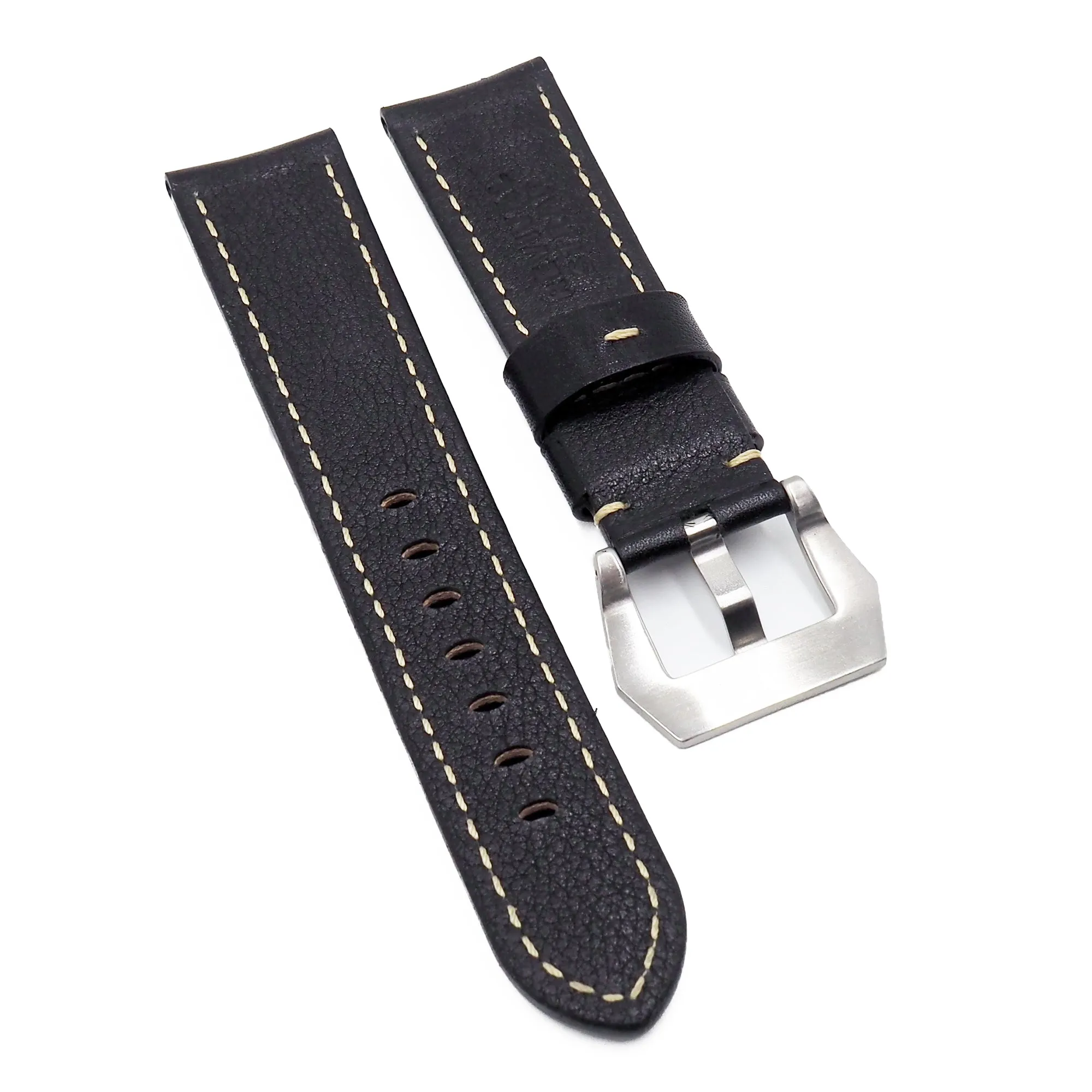 24mm, 26mm Black Calf Leather Watch Strap For Panerai, Two Length Size