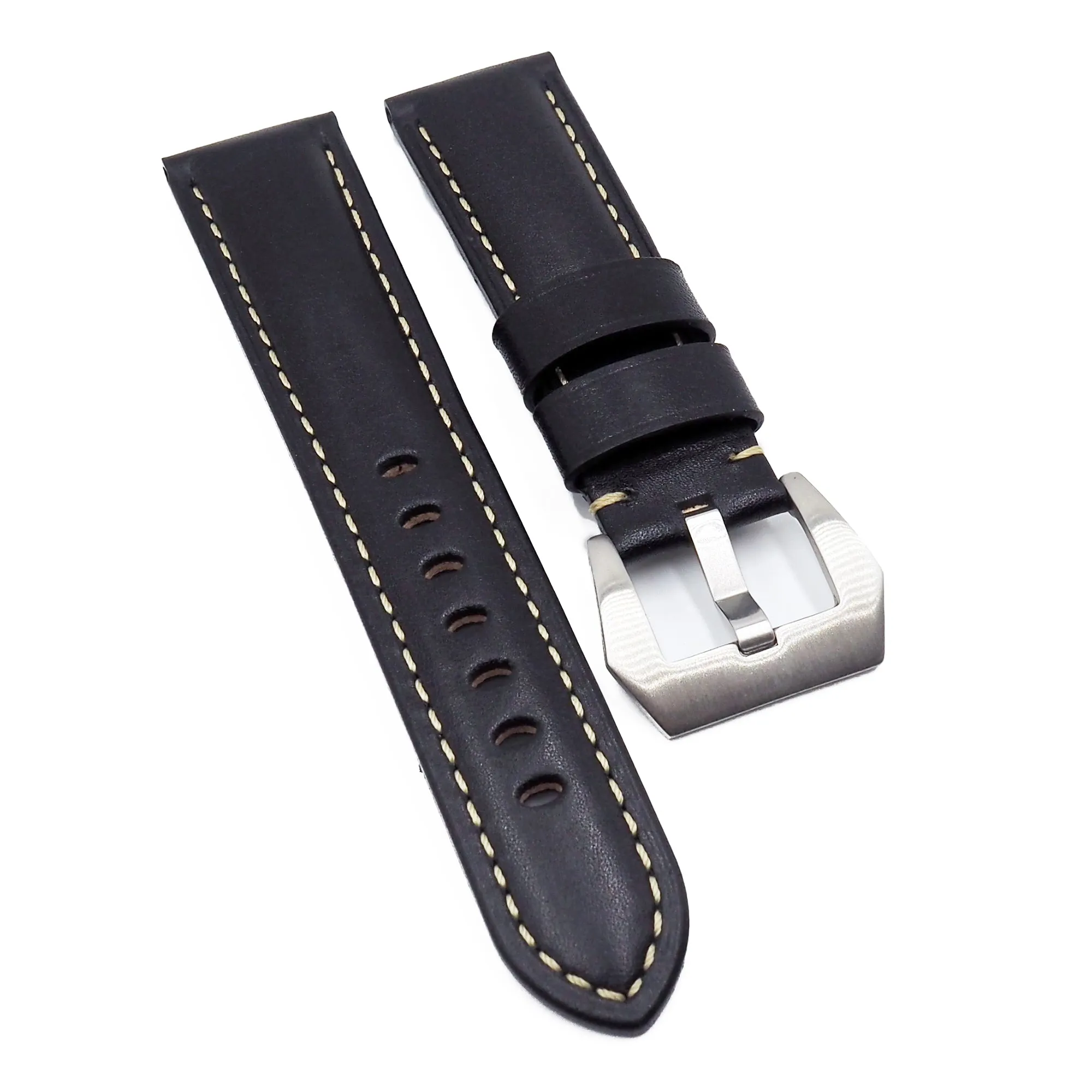 24mm, 26mm Black Calf Leather Watch Strap For Panerai, Two Length Size