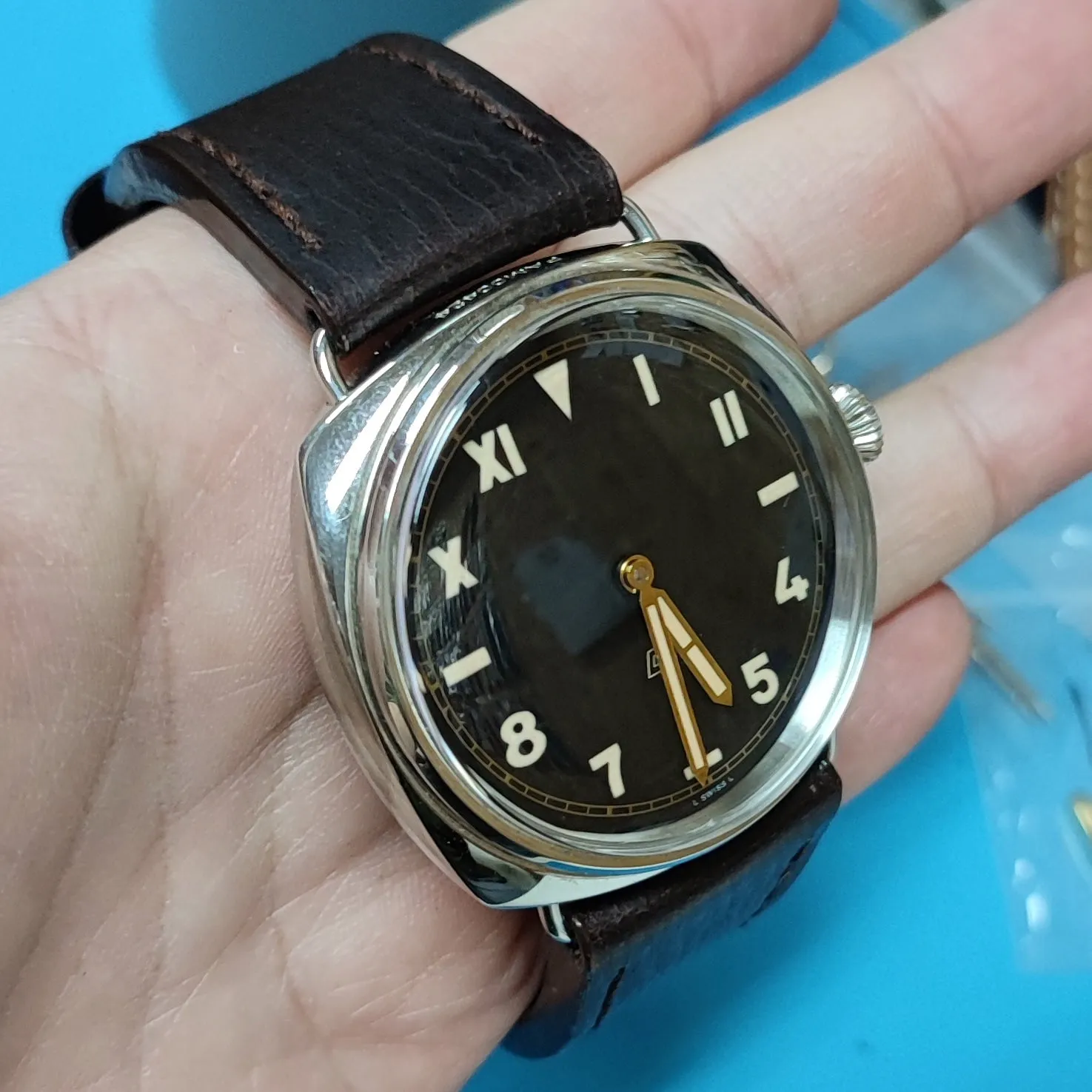 24mm, 26mm Dark Brown Calf Leather Watch Strap For Panerai