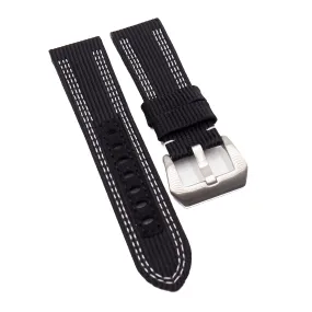24mm Black Nylon Watch Strap, White Stitching, For Panerai