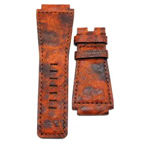 24mm Marble Pattern Rust Orange Calf Leather Watch Strap For Bell & Ross