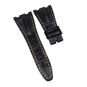 28mm Black Alligator Leather Watch Strap, Yellow Stitching For Audemars Piguet Royal Oak Offshore