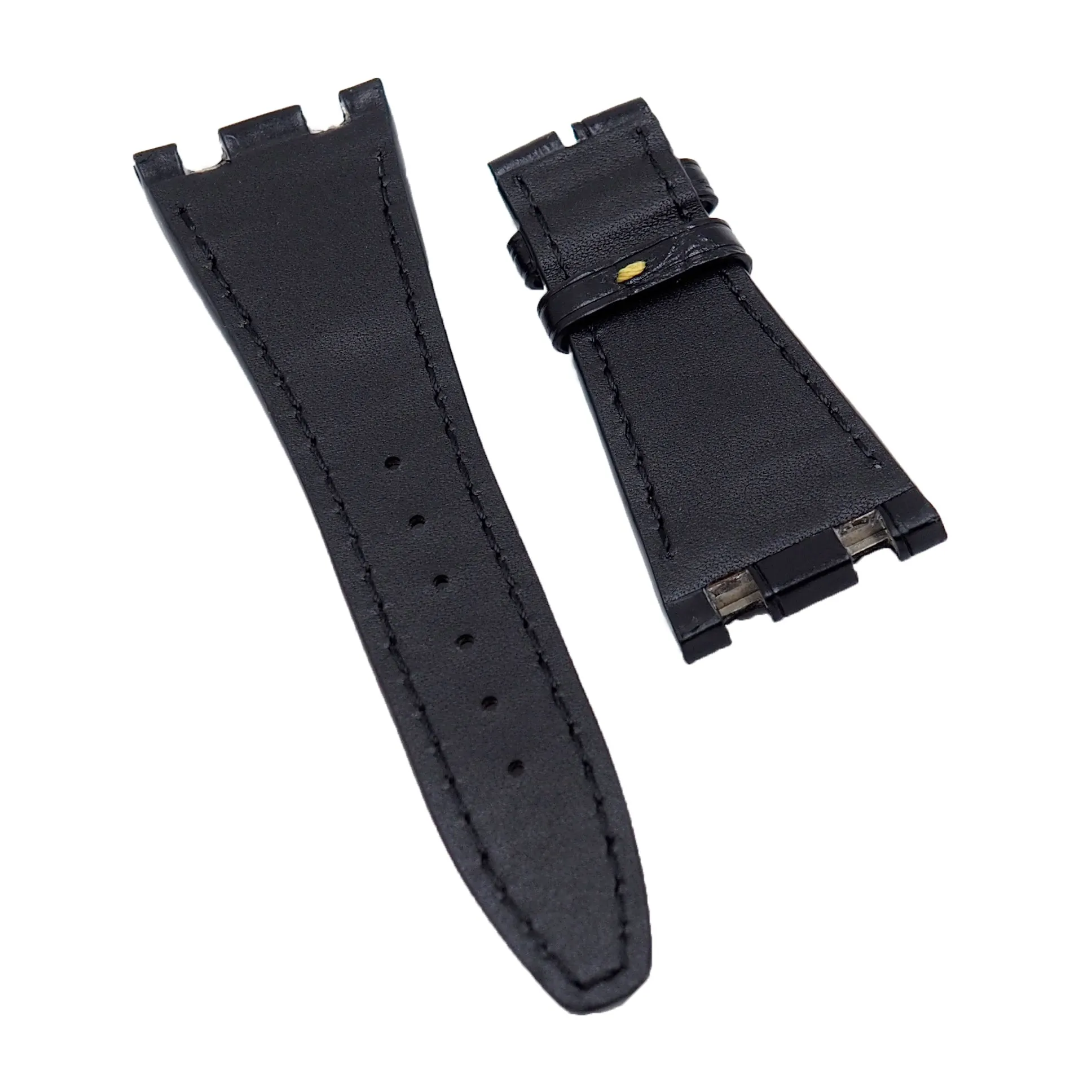 28mm Black Alligator Leather Watch Strap, Yellow Stitching For Audemars Piguet Royal Oak Offshore