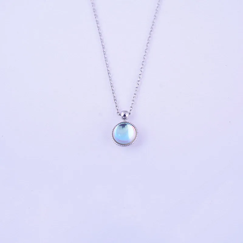 925 Sterling Silver Round Multicolored Stone Necklace