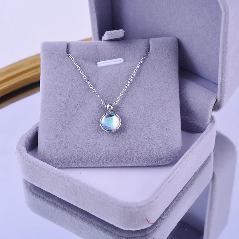 925 Sterling Silver Round Multicolored Stone Necklace