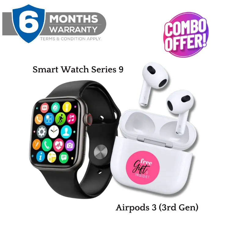 Airpods 3 (3rd Gen)   Smart Watch Series 9 | Compatible with iOS & Android Devices | Combo Offer