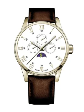 Aries Gold Multifunction Leather Strap G 7019 G-WG Watch