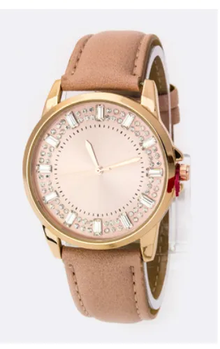 Baguette Crystal Bezel Leather Watch