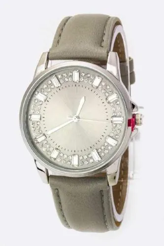 Baguette Crystal Bezel Leather Watch
