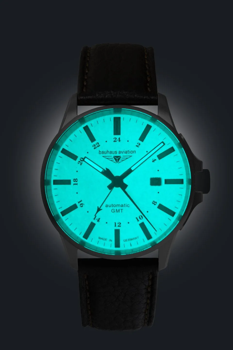 BAUHAUS AVIATION AUTOMATIC DUAL TIME WITH LEATHER STRAP