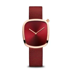 Bering 18034-363 Classic Red Stainless Steel Mesh Strap Unisex Watches