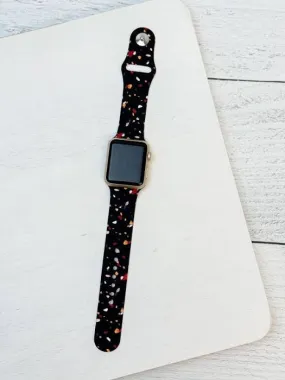 Black Terrazzo Print Silicone Smart Watch Band - M/L