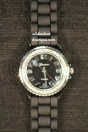 Black/Black Clear Rhinestones | Silicone Band