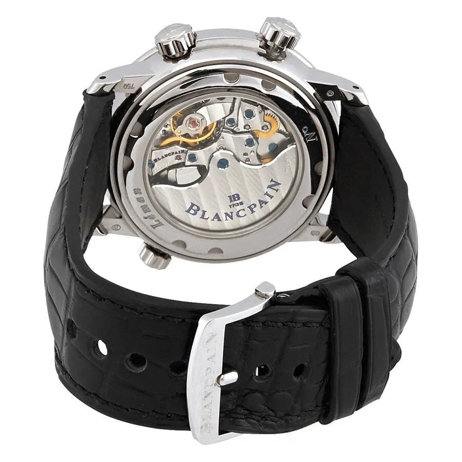 Blancpain Leman Reveil GMT Silver Dial 18kt White Gold Black Leather Men's Watch 2841-1542-53B