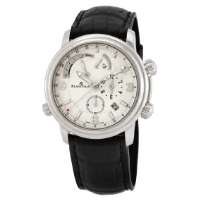 Blancpain Leman Reveil GMT Silver Dial 18kt White Gold Black Leather Men's Watch 2841-1542-53B