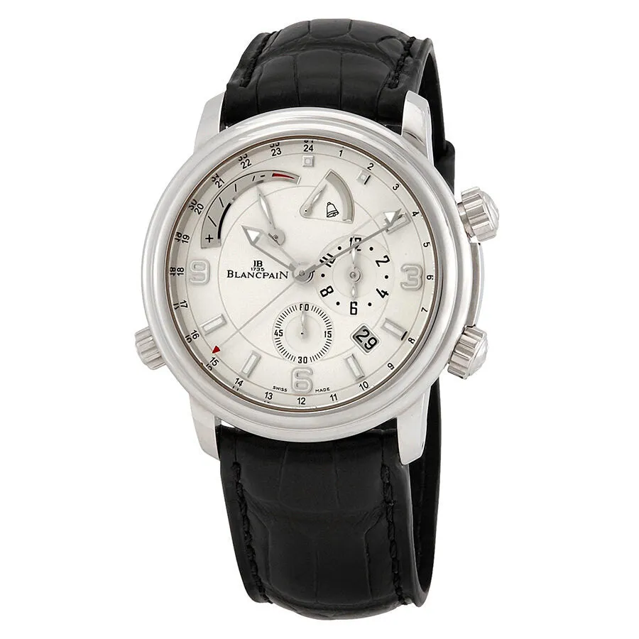 Blancpain Leman Reveil GMT Silver Dial 18kt White Gold Black Leather Men's Watch 2841-1542-53B