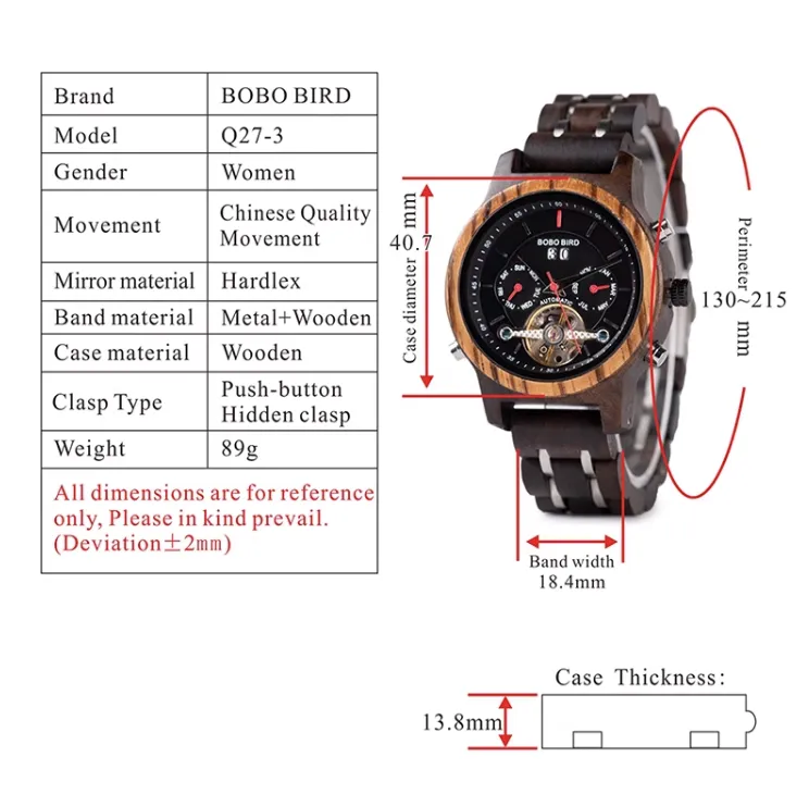 BOBO BIRD MECHANICAL WOODEN UNISEX WATCH