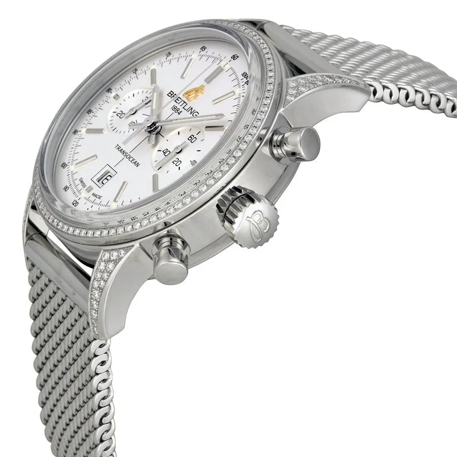 Breitling Transocean Chronograph Silver Dial Stainless Steel Unisex Watch A4131063-G757SS A4131063-G757-171A