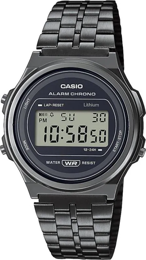 Casio, Unisex Watch Digital Black Dial Black Stainless steel Band, A171WEGG-1ADF