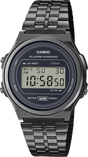 Casio, Unisex Watch Digital Black Dial Black Stainless steel Band, A171WEGG-1ADF