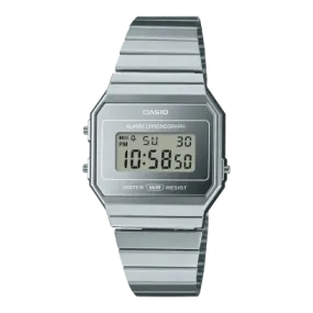 Casio Vintage Unisex Watch Digital Dial with Silver Stainless Steel Band, A700WEV-7ADF