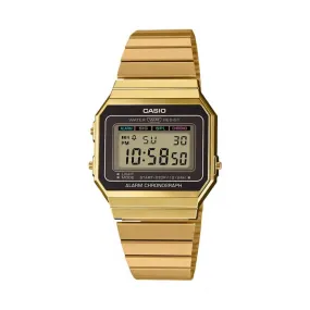 Casio,Unisex Watch Vintage Collection Digital, Black Dial Gold Stainless Steel Band, A700WG-9ADF